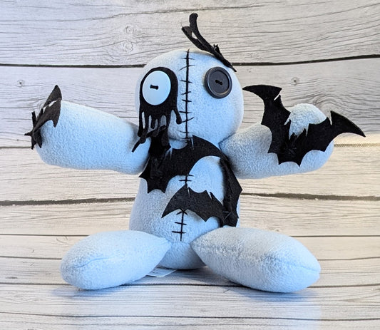 Pastel Blue Voodoo Plush Doll with Bats