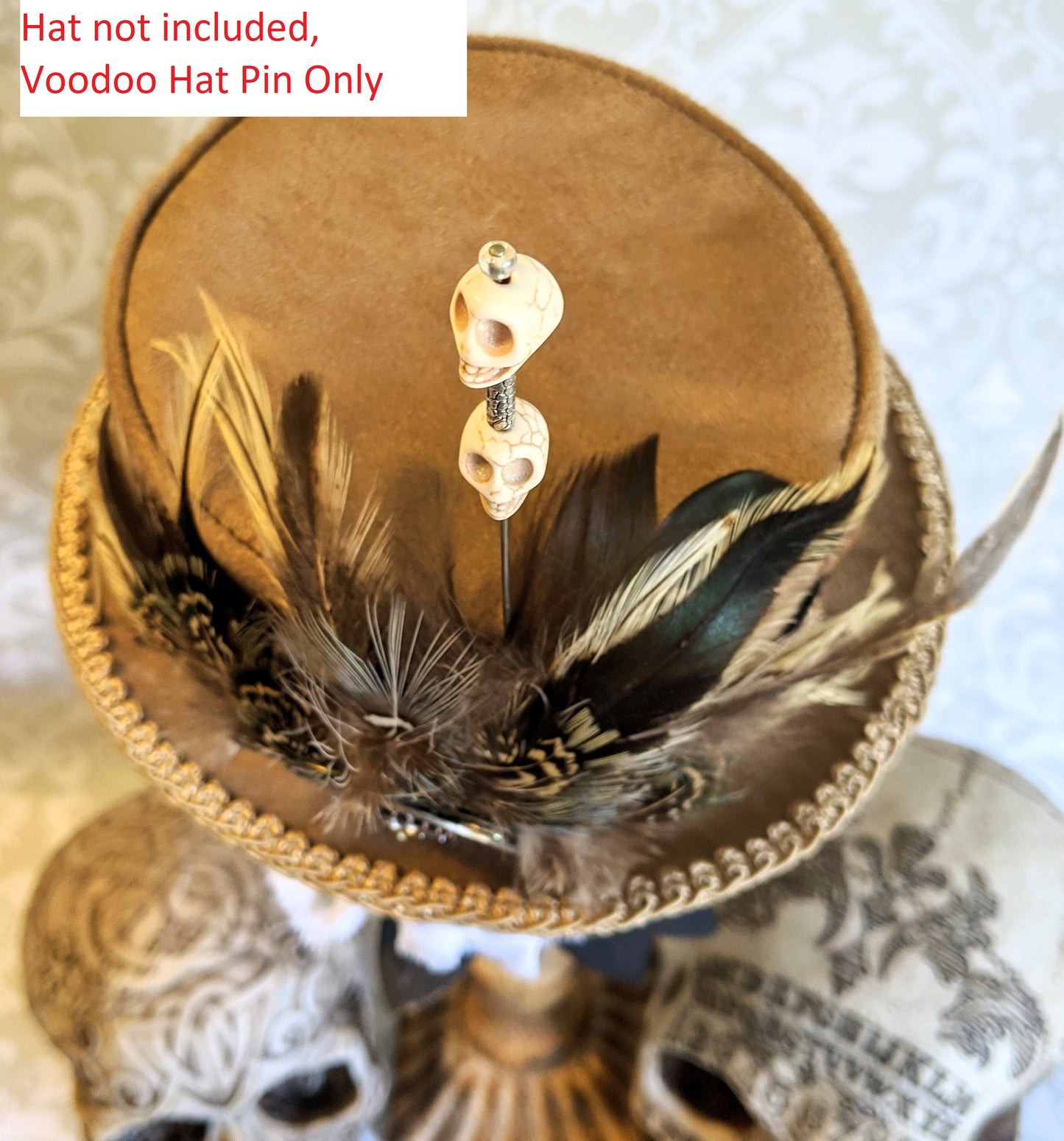 Voodoo Doll Hat Pin Decorative Stick Pin Large Size Metal Beads Skulls