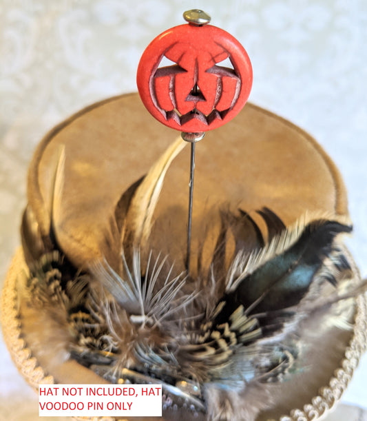 Voodoo Doll Hat Pin Decorative Stick Pin Large Size Orange Jack O Lantern