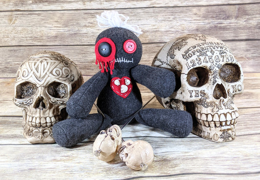 Mini Creepy Gray and Red Voodoo Kawaii Plush Doll