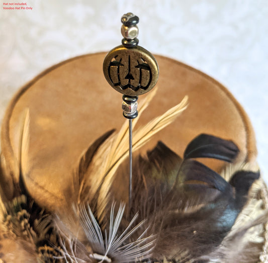 Voodoo Doll Hat Pin Decorative Stick Pin Large Size Metal Beads Gold Jack O Lantern