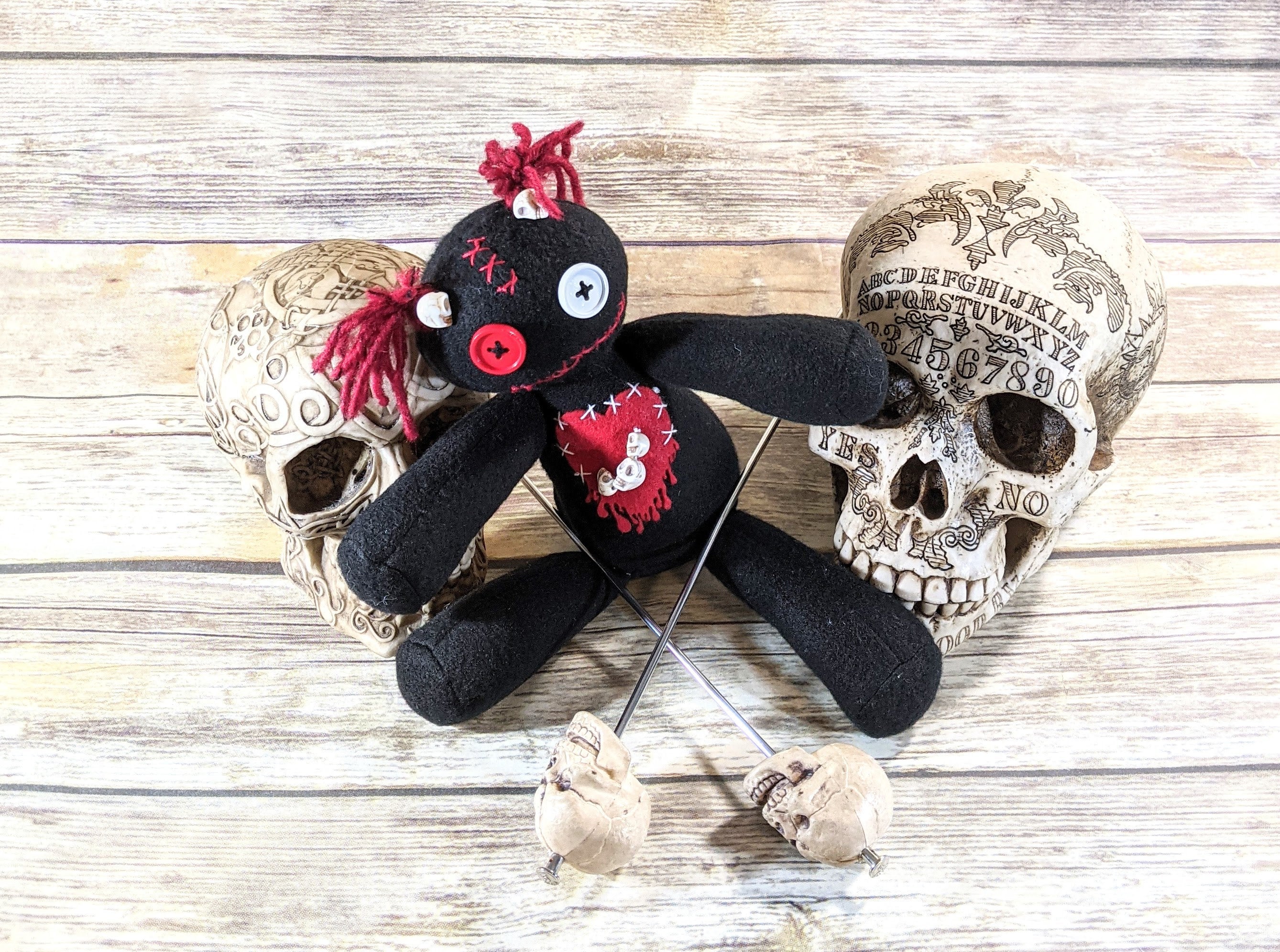 Little Black and Red Voodoo Skulls Plush Doll Creepy Cute Kawaii Stuff Danse Macabre Menagerie