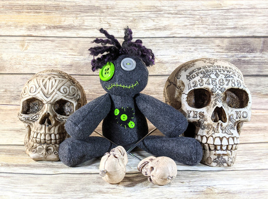 Little Gray and Green Voodoo Plush Doll Creepy Cute Kawaii Stuffed Animal